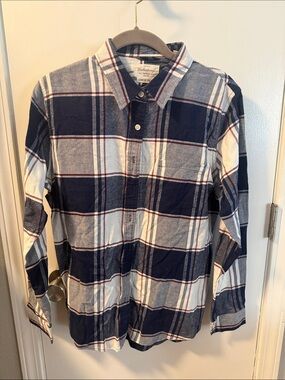 Weatherproof Men's Navy, White & Gray Plaid Button-Down Shirt